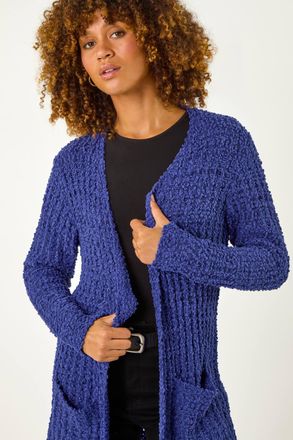 Roman Popcorn Textured Longline Cardigan