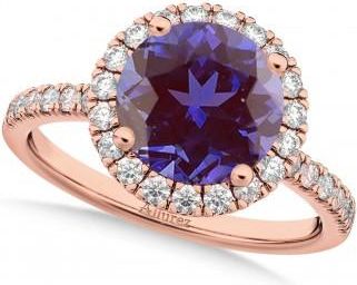 Allurez Halo Lab Alexandrite & Diamond Engagement Ring 14K Rose Gold 2.30ct