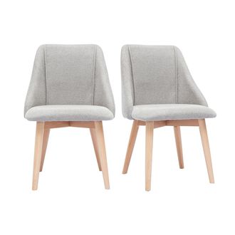 Miliboo Set De 2 Sillas De Tela Efecto Aterciopelado Texturizado Gris Y Madera Clara Maciza Higgins