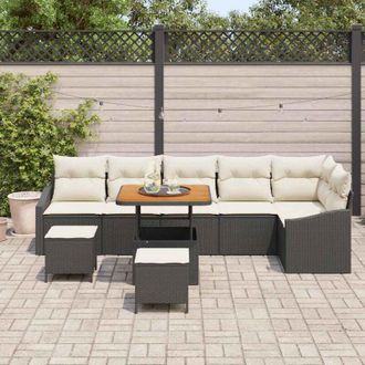 vidaXL Vidaxl - Conjunto De Sof&aacute; De Jard&iacute;n 9 Pcs Negro, Crema 80 X 80 X 71 Cm