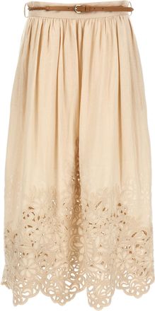 Zimmermann Beige Linen Midi Womens Skirt