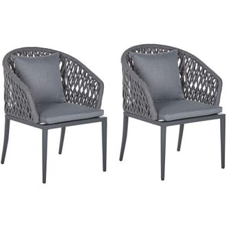 Beliani Beliani - Set di 2 Sedie da Giardino Esterno in Alluminio Grigio con Cuscini Lipari