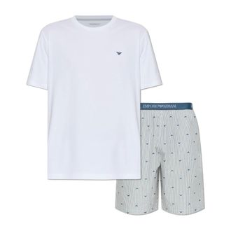 Emporio Armani Pyjamas, male, White, Size: S Pyjamas with jacquard logo pattern Bermuda shorts