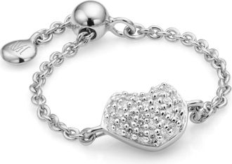 Monica Vinader Sterling Silver Nura Mini Heart Adjustable Friendship Diamond Ring Diamond