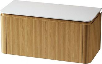 Saniclass Terra Badmeubelset - 100cm - 2 lades - afgeronde hoeken - topblad solid surface - sandwood (licht eiken)