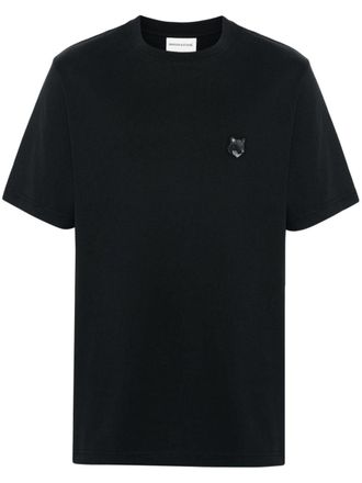 Maison Kitsun&eacute; Fox-patch cotton T-shirt - men - Cotton - S - Black