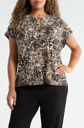 Jones New York Extended Shoulder Double Trim Top in Jones Black Multi at Nordstrom, Size 1X