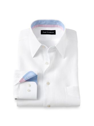 Paul Fredrick Slim Fit Non-iron Cotton Solid Dress Shirt With Contrast Trim