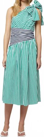 French Connection Alexis One Shoulder Dress In Green/marine