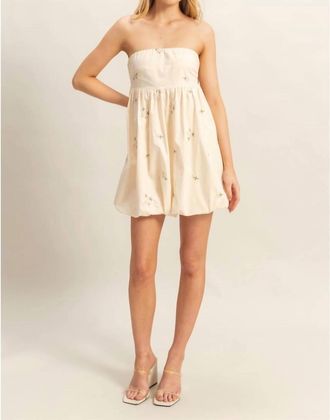 HYFVE Embroidery Strapless Bubble Hem Dress In Ivory
