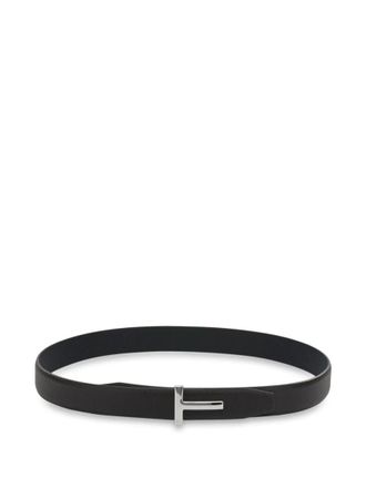 Tom Ford Black Textured Logo Buckle Belt