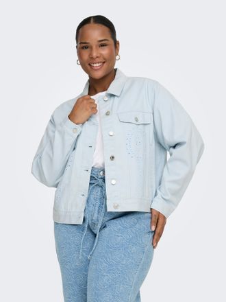 Only Carmakoma Jeansjacke ONLY CARMAKOMA CARELSA CROCHET DENIM JACKET OTW, Damen, Gr. 42, ballad blau, Denim/Jeans, Obermaterial: 100% Baumwolle, unifarben, normal, 