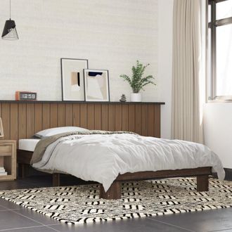 vidaXL Estructura Cama Madera Ingenier&iacute;a Metal Marr&oacute;n Roble 100x200 Cm Vidaxl