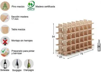 Astigarraga Astigarraga - Botellero Evolutivo Rioja Para 24 Botellas Pino Macizo