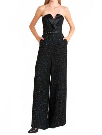 Flying Tomato Woven Tweed Jumpsuit In Black