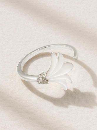 L'atelier Nawbar Anello Mini In Oro Bianco 18 Carati Con Madreperla E Diamanti Psychedeliah Vine