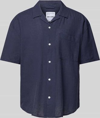 Only & Sons Relaxed Fit Freizeithemd aus Baumwoll-Leinen-Mix Modell CAIDEN in Marine, Gr&ouml;&szlig;e S