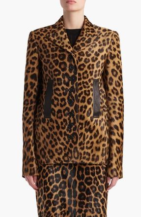 Khaite Saraphina Leopard Print Genuine Calf Hair Blazer at Nordstrom, Size 10