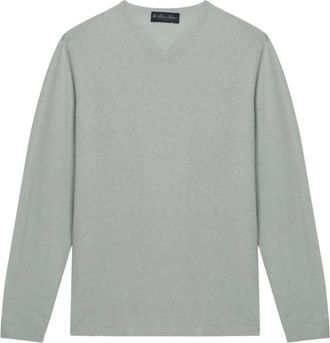 Brooks Brothers Katoen-linnen V-hals trui - Heren - V-hals truien - Groen - XL - Katoen - Truien & Vesten