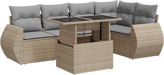 vidaXL Juego De Sof&aacute;s Jard&iacute;n Con Cojines 6 Pzas Rat&aacute;n Sint&eacute;tico Beige Vidaxl