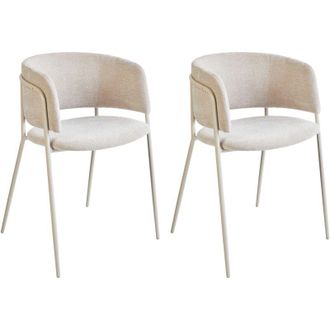 Beliani Conjunto De 2 Sillas De Comedor Decorativas Tapizadas Sin Reposabrazos Dise&ntilde;o Moderno Base De Metal Beige Claro Springer
