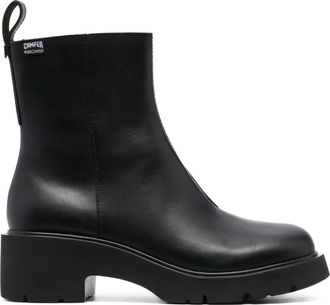 Camper Black Milah Minimalist Sturdy Block Heel Leather Ankle Boots