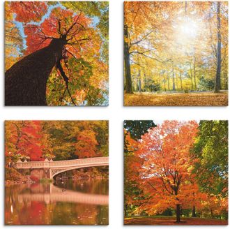 Artland Leinwandbild »Herbst Wald Panoramas« Wald 4 Stk. tlg. 4er Set, verschiedene Grössen