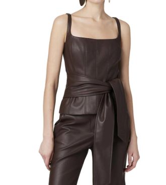 Toccin Womens Linda Vegan Leather Tie Front Corset In Espresso