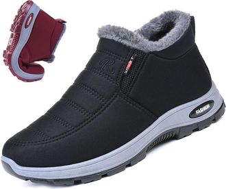 Generic Womens Fleece Thickened Warm Cotton Shoes, Warm Non Slip Orthopedic Slip On Ankle Boots, Comfortable Walking Fur Fuzzy Thermal Soft Booties (Black,7.5