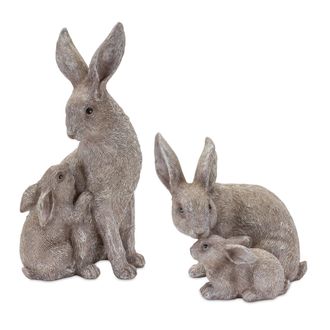 Melrose International Stone Rabbit with Baby Bunny Figurine (Set of 2) - Grey