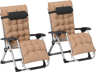 OUTSUNNY 2 PCS Reclining Zero Gravity Chair Folding Lounger Cushion Khaki | TJ Hughes