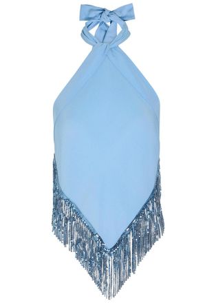 Paco Rabanne Fringed Chains Asymmetric Woven top - Blue - 38 (UK10 / S)