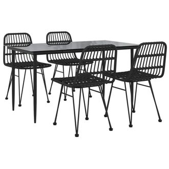 Berkfield Home Beautiful 5 Piece Garden Dining Set Black Poly Rattan