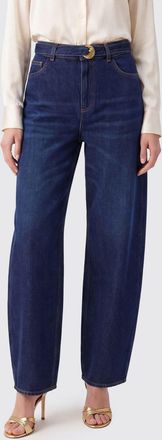 Twinset Jeans baggy a vita alta in denim di cotone blu