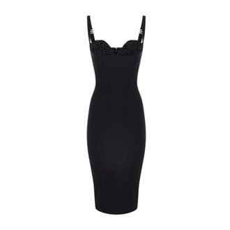 Elisabetta Franchi Party Dresses, female, Black, L, Sheath Dress in Lightweight Crepe with Crystal-Embroidered Cups
