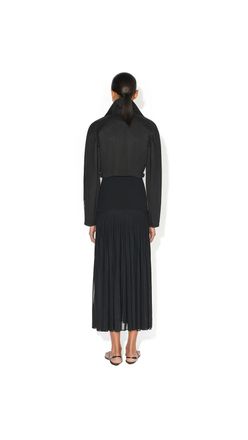 Alaia Womens Robe Midi Pliss&eacute;e En Mousseline Noire Black Dress