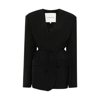 Birgitte Herskind Blazers, female, Black, S, Black Tie Fastening Jacket with Pockets