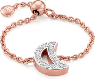 Monica Vinader Rose Gold Alphabet Moon Adjustable Friendship Diamond Ring Diamond