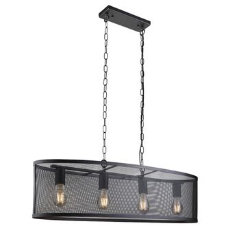 Searchlight Lampadario Industrial-nordico Rete Acciaio Nero 4 Luci E27