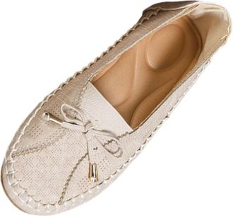 Generic Ladies Loafers Wide Fit Bow Pumps Shoes Round Toe Fashionable Breathable Lightweight Comfortable Casual Slip On Flat Shoes Work Shopping Beige