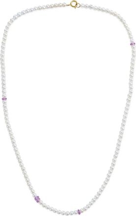 Yi Collection Collana Ayoka in oro giallo 18 carati con perle e zaffiri rosa - Bianco