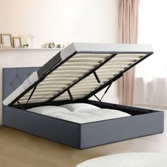IDMarket Austin Box Cama Doble Con Somier 160 X 200 Cm Pvc Gris
