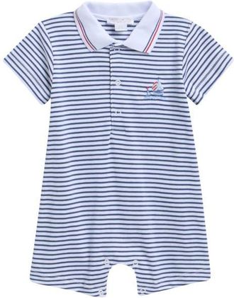 Kissy Kissy Stripe Pima Cotton Polo Romper in Navy at Nordstrom, Size 18-24M