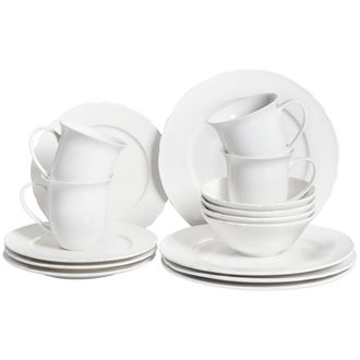 Beliani Conjunto De 16 Piezas Vajilla De Porcelana Caol&iacute;n Artesanal Acabado Brillante Blanco Elderberry