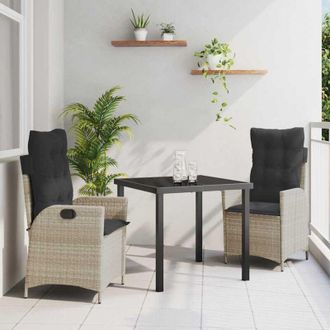 vidaXL Conjunto De Comedor De Jard&iacute;n 3 Pcs Gris Claro Rat&aacute;n Sint&eacute;tico Vidaxl