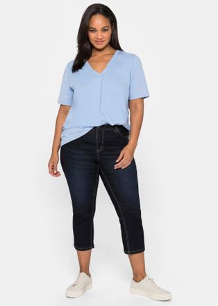 Sheego 7/8-Jeans SHEEGO, Damen, Gr. 40, Normalgr&ouml;ssen, blau (blau schwarz denim), 81% Baumwolle, 17% Polyester, 2% Elasthan, unifarben, 7/8-L&auml;nge, Jeans 7/8-