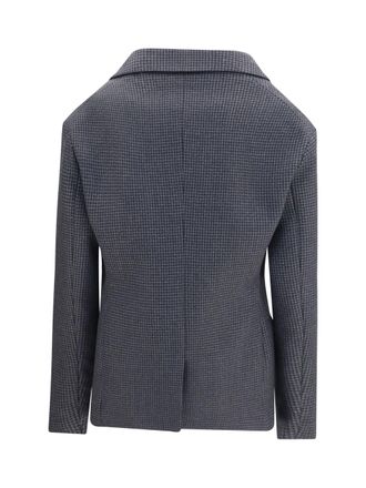Balenciaga Double-Breasted Wool Houndstooth Blazer - Gray