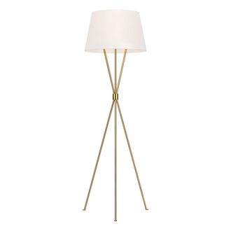 Loops Floor Lamp Tripod Base Crossed Mid Stem White Shade Burnished Brass LED E27 60W
