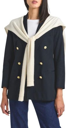 Derek Lam Walter Cotton Blend Double Breasted Jacket with Shrug in Black/Chalk at Nordstrom, Size 12