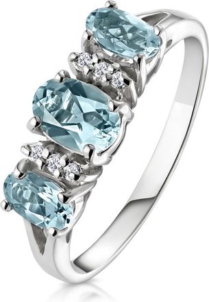The Diamond Store Aquamarine 0.80CT And Diamond 9K White Gold Ring